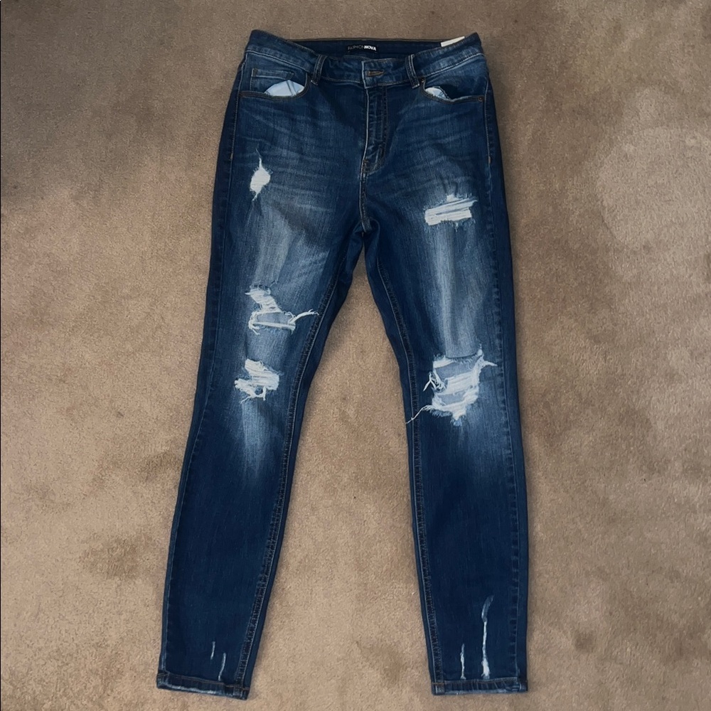 Dark Blue Distressed Skinny Jeans